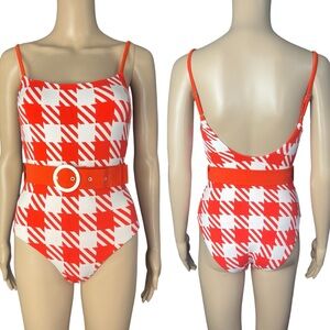 Solid & Striped The Nina Retro Style Belted Gingham One Piece